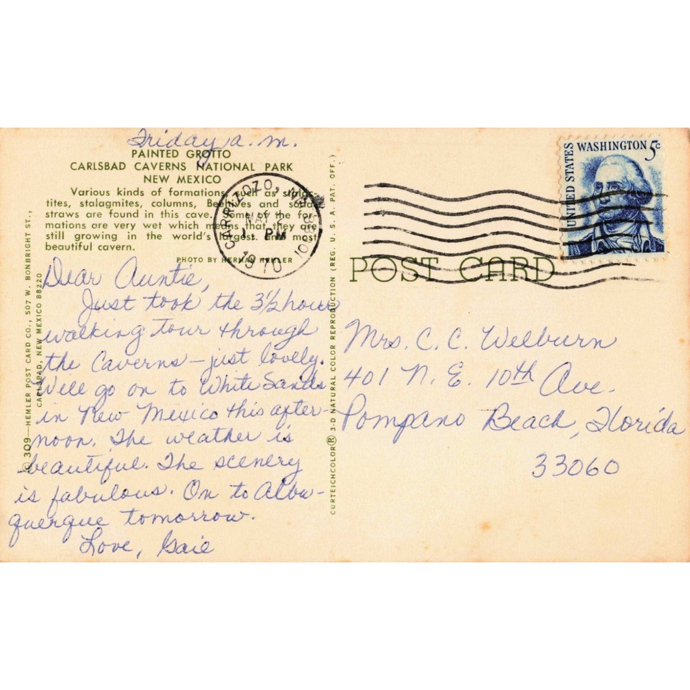 Vintage Carlsbad Caverns National Park Painted Grotto Postcard 1970 New Mexico - Picture 2 of 2